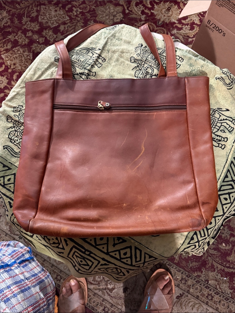 Men's Brown Leather Tote Bag - Classic Carryall